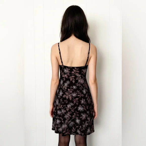 Zimmermann Floral Stretch Slip Mini Dress Black Lavender Purple Semi-Sheer - Picture 2 of 9